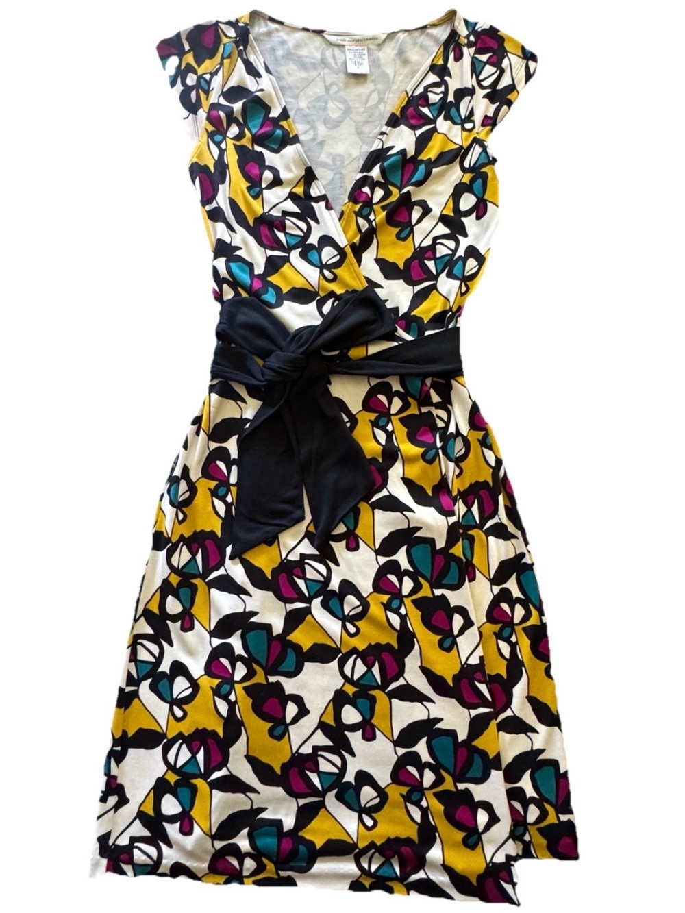 Vintage DVF Diane Von Furstenberg Silk Jersey Wrap Dress Abstract Print 4